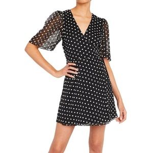 Alice + Olivia Sandra Embroidered Wrap Mini Dress Black Daisy 4